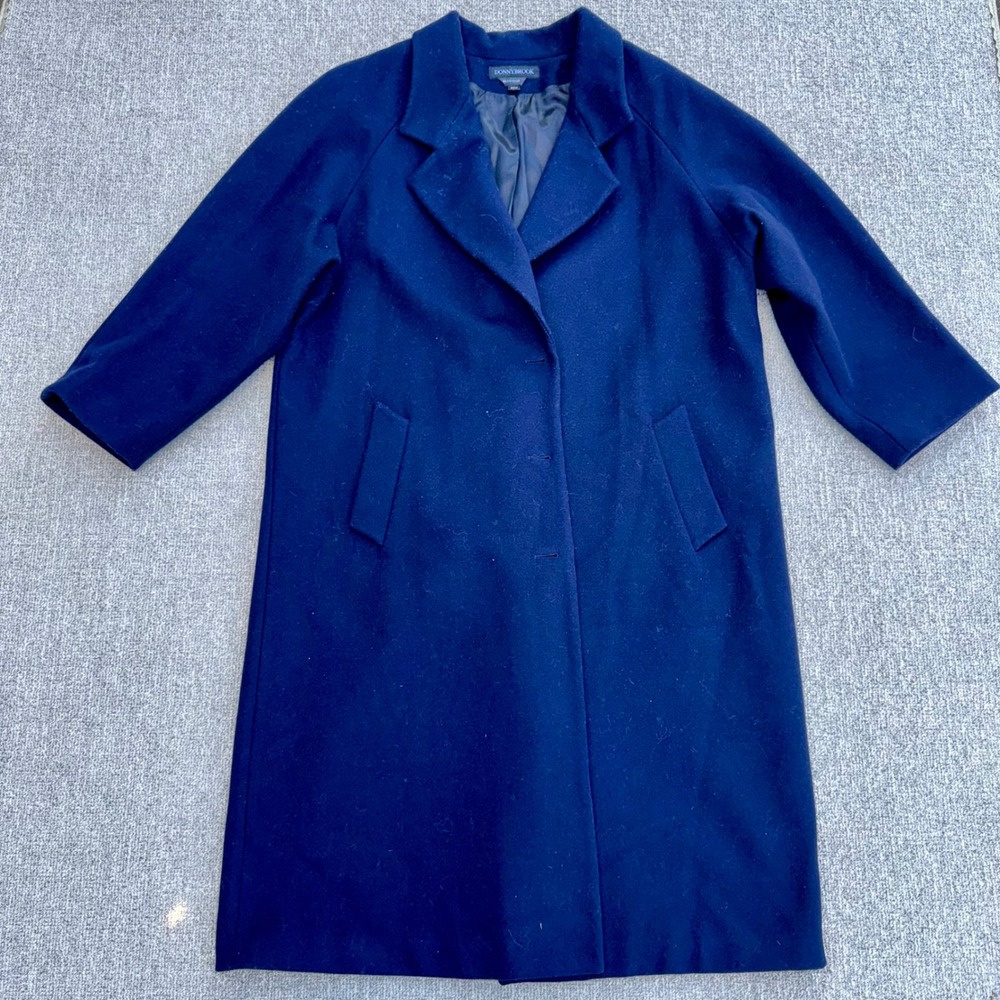Donnybrook Women's Wool Coat 22W 2XL Navy Blue Long Overcoat 1990s